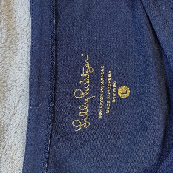 Lilly Pulitzer women navy Blue Sophie boat neck dress gold buttons Stretch L - Picture 5 of 7